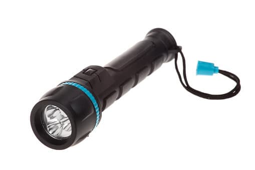 black electric pocket flashlight, isolated on white